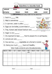 Food adjectives worksheets