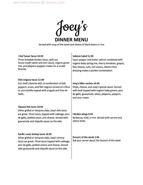 Online Menu of Joey’s Restaurant, Provo, Utah, 84601 - Zmenu