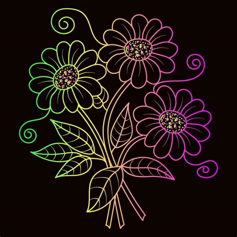 Rainbow color line art floral vector illustration, colorful vintage ...