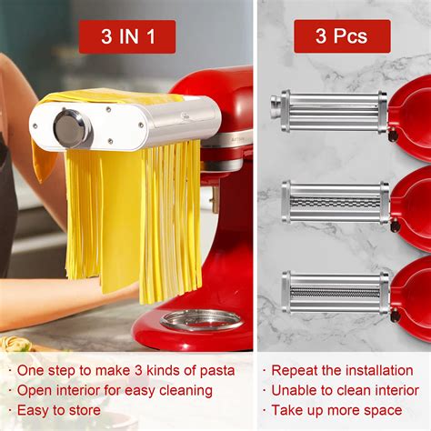 Pasta Maker Attachment for KitchenAid Stand Mixers 3 in 1 Set Includes ...