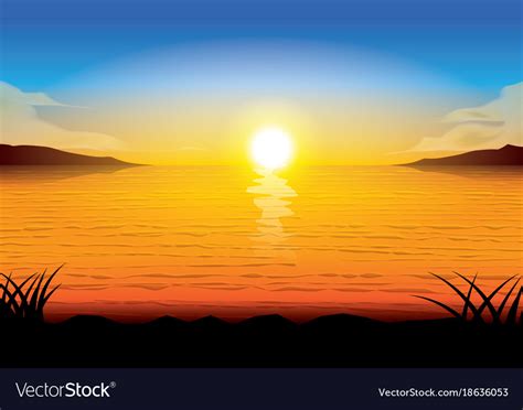 Silhouette sea sunset Royalty Free Vector Image