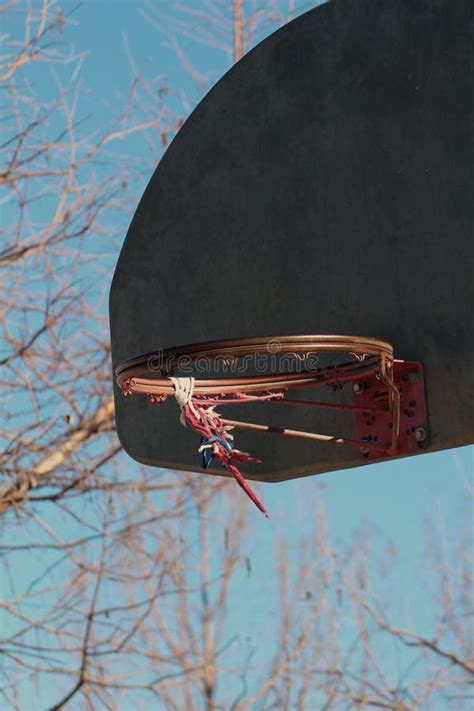 Basketball Hoop with Net, Trees and Sky Background in the Back Stock Photo - Image of blue ...