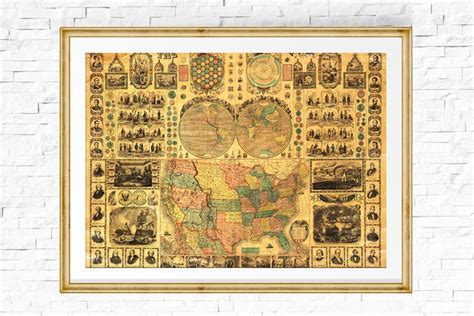 US Map Print Map of USA Vintage Map USA Map Map of the - Etsy