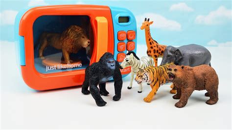 Learn Names of Wild Zoo Animals with Schleich Toys & Microwave Small to ...