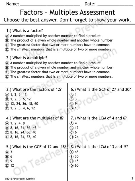 Factors Multiples Prime Composite Worksheet