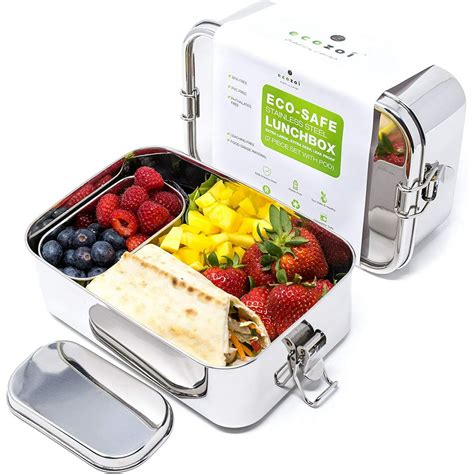 Ecozoi Extra Large Leak Proof Stainless Steel 1-Tier Eco Lunch Box Metal Bento Box, Bonus Lunch ...