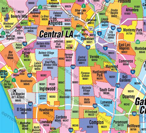 Los Angeles Zip Code Map - FULL (Zip Codes colorized) – Otto Maps