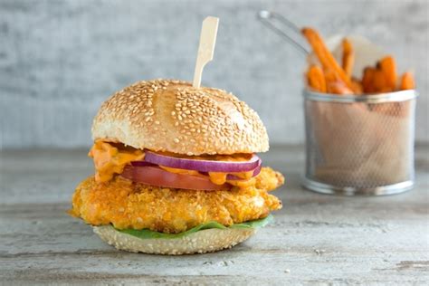 Buttermilk Oven Fried Chicken Burger with Spicy Mayo - The Petite Cook