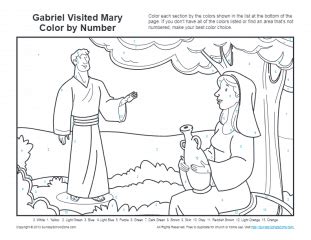 Gabriel Visited Mary Color By Number Page on Sunday School Zone