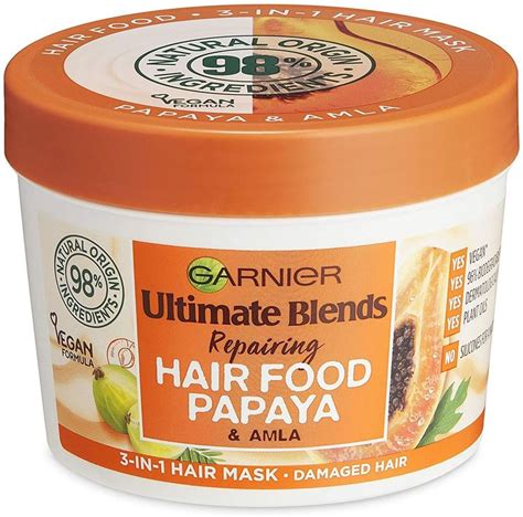 Garnier Hair Mask for Dry Damaged Hair | Papaya Hair Food by Garnier Ultimate Blends | 3-in-1 ...