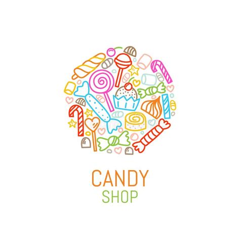 Vector Logo Template Of Candy Shop With Sweets In Linear Style Stock ...