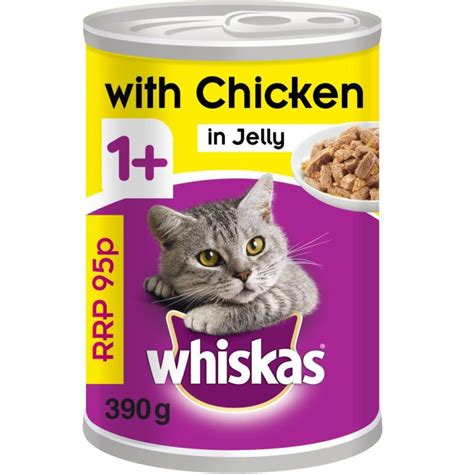 Buy Whiskas 1+ Wet Cat Food Tin with Chicken in Jelly 390g (MPP 95p ...