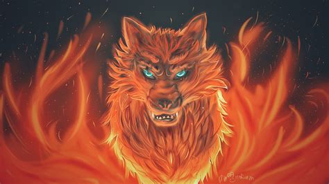 Fire wolf [art by me] : r/furry