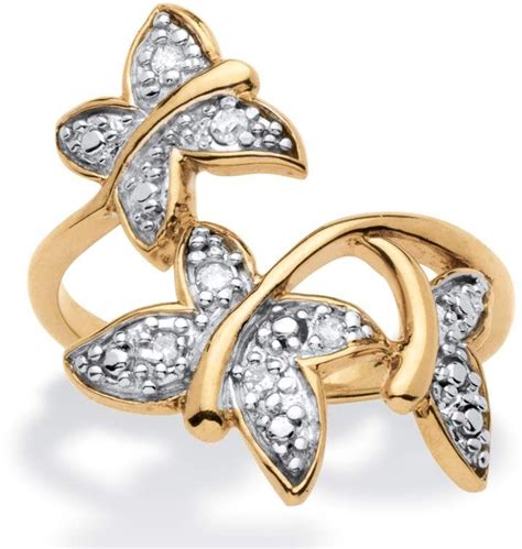 Seta Jewelry Yellow Gold over Sterling Silver Genuine Diamond Accent Butterfly Bypass Ring. #ad ...