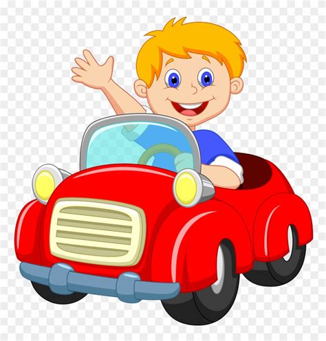 Boy Driving Red Car Clip Art - Boy In Car Cartoon - Free Transparent PNG Clipart Images Download