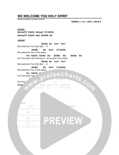 Welcome Holy Spirit Chords - Sheet and Chords Collection