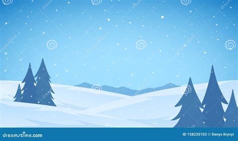 Cartoon Winter Snowy Mountains Flat Landscape with Pines and Hills ...