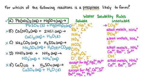 Question Video: Determining Which Reaction Will Produce a Precipitate ...