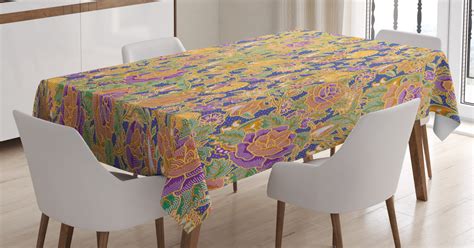 Asian Tablecloth, Graphic Image of an Indonesian Batik Style Pattern with Flowers Traditional ...