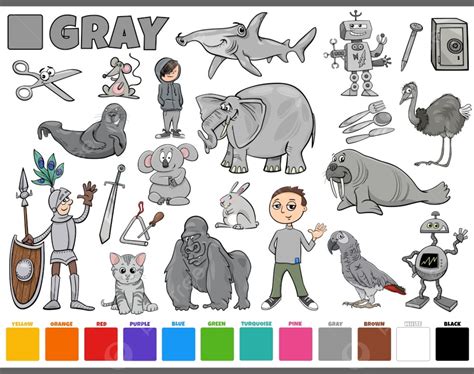 Cartoon Illustration Set With Comic Characters Such As People And Animals Or Objects In Gray ...