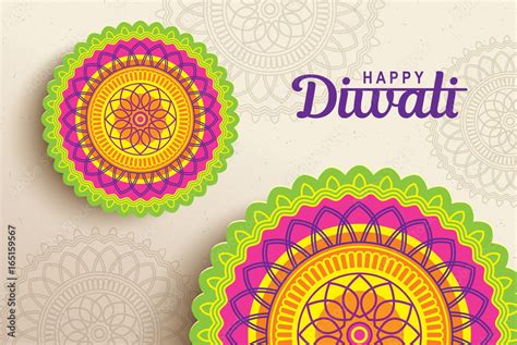 Diwali festival greeting card with beautiful rangoli backgrounds Stock Vector | Adobe Stock