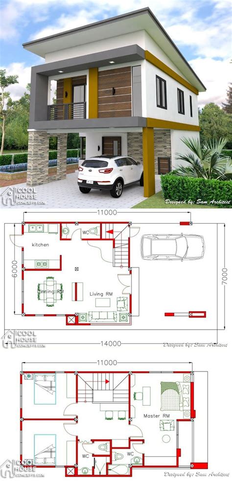 Two Storey House Plan with 3 Bedrooms & 2-Car Garage | Two story house design, Small modern ...