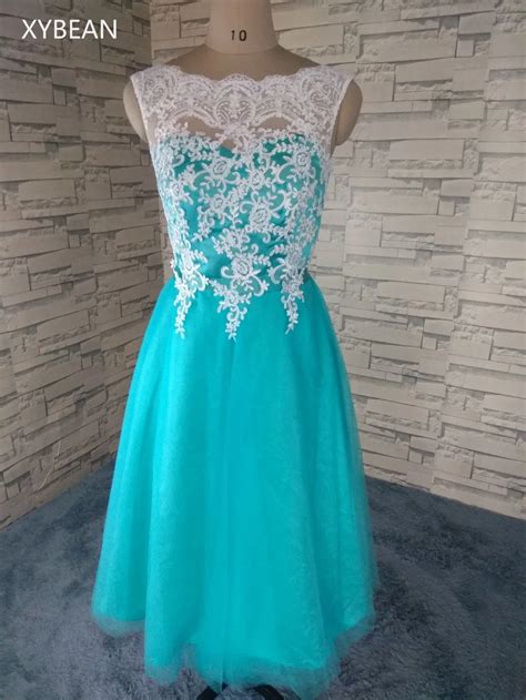 Free Shipping ! 2018 New Arrival Appliques Lace Tea Length Prom Dresses ...