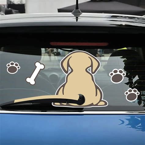 3D Car Stickers Cartoon Funny Dog Moving Tail Car Rear Window Sticker Auto Windshield Wiper ...