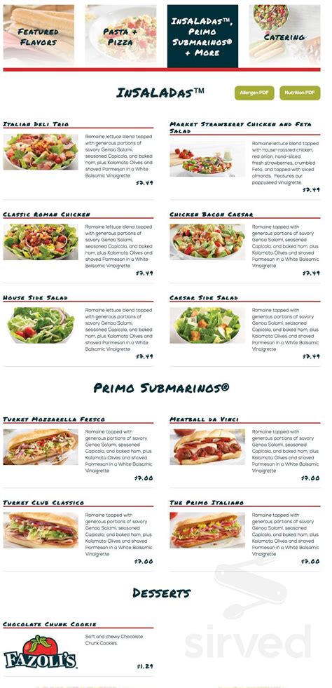 Fazoli's Printable Menu