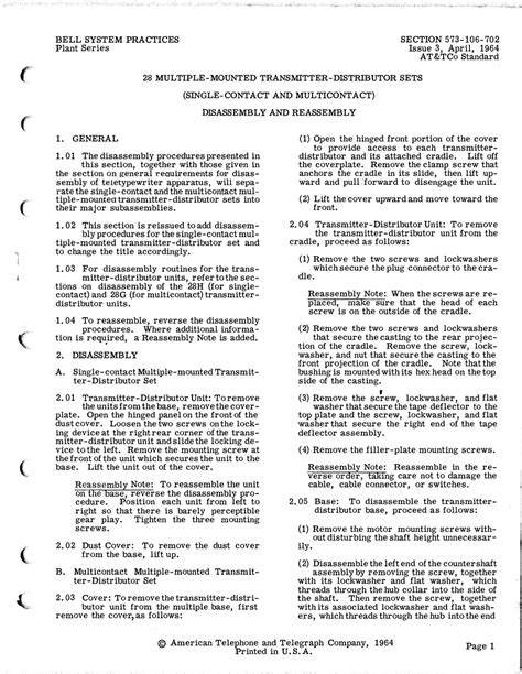 BELL SYSTEM PRACTICES PLANT SERIES DISASSEMBLY AND REASSEMBLY Pdf ...