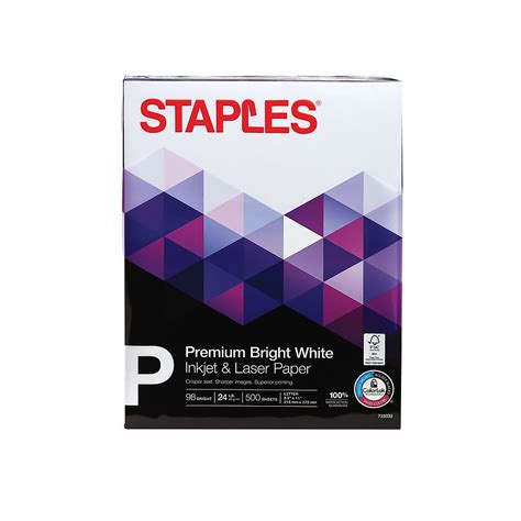 Staples Premium 8.5" x 11" Multipurpose Paper 24 lbs. 98 Bright 500/Ream 733332 - Walmart.com ...