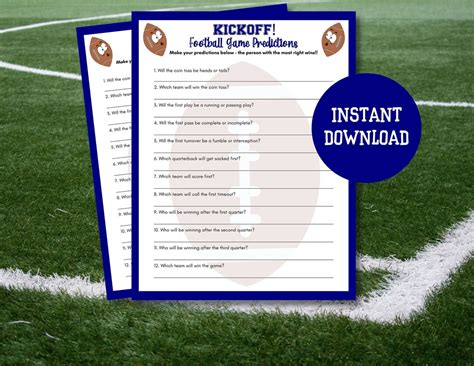 Football Game Predictions Game, Printable Football Party Game, Football ...