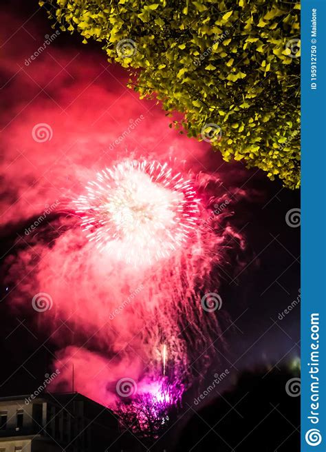 Fireworks stock photo. Image of evening, city, building - 195912750