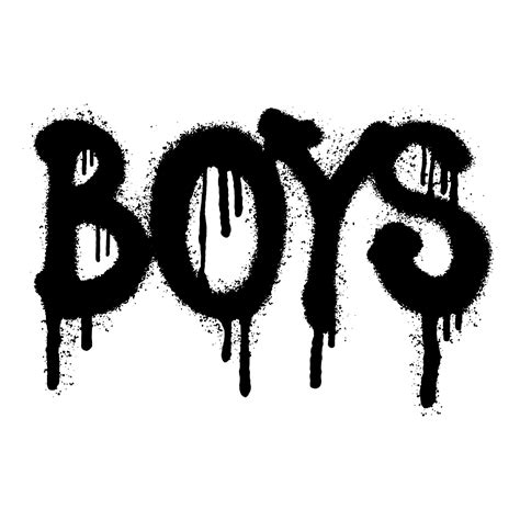 Boys word typography graffiti art black spray paint isolated on white ...