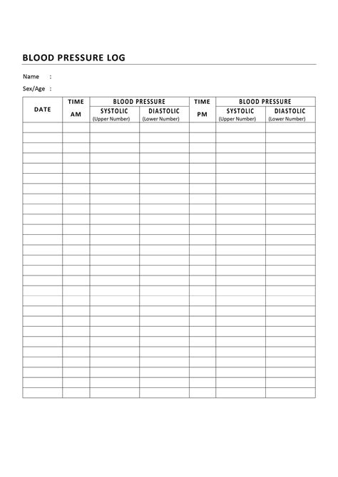 Blood Pressure Readings Printable Blank Chart