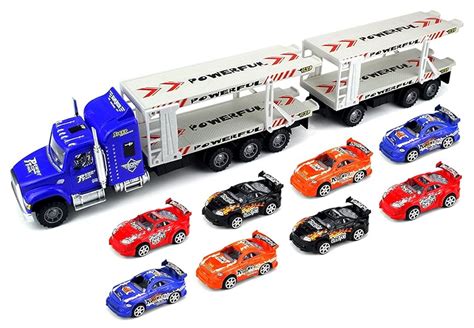 Amazon.com: Dream Racer Trailer Children's Friction Toy Transporter Truck Ready to Run 1:32 ...