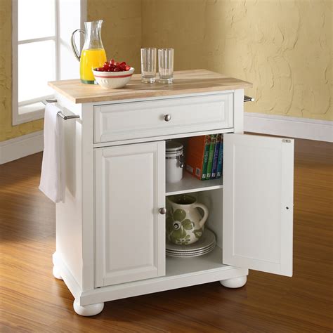 Alexandria Natural Wood Top Portable Kitchen Island - White | DCG Stores