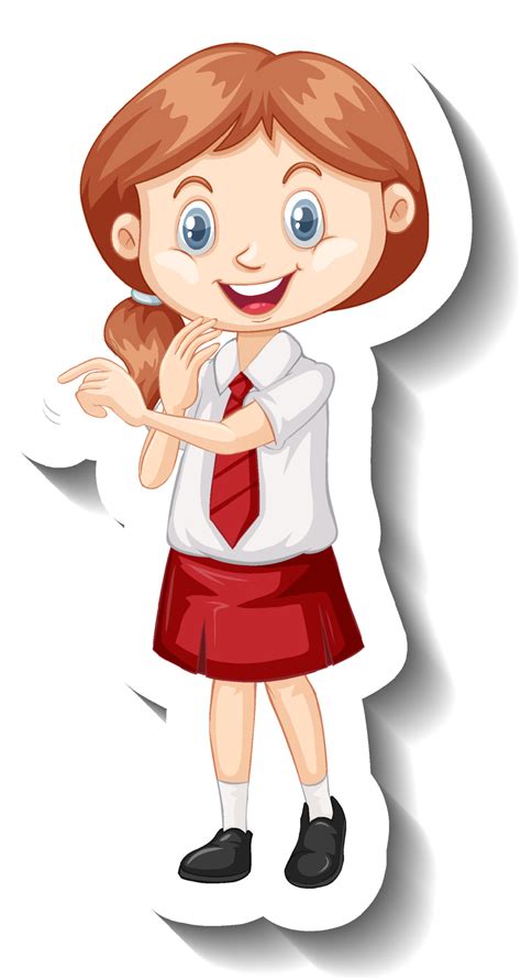 A sticker template with a student girl in school uniform 3755775 Vector Art at Vecteezy