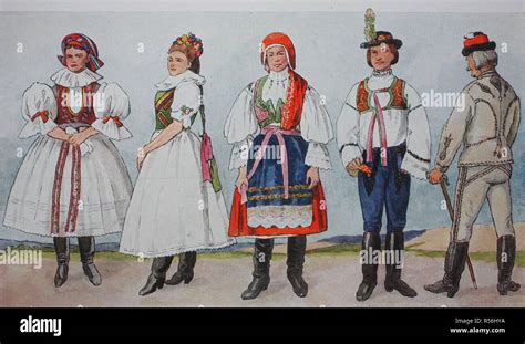 People in traditional costumes, fashion, costumes, clothes in Moravia ...