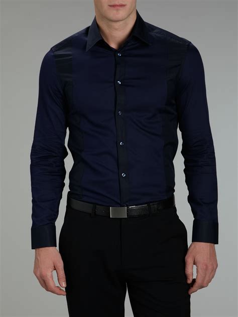 Kenzo Long Sleeve Panel Dress Shirt in Blue for Men | Lyst