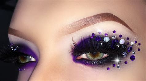 Sexy Black & Purple Witch / Evil Queen Makeup Tutorial with Rhinestones using MAKE UP FOR EVER ...