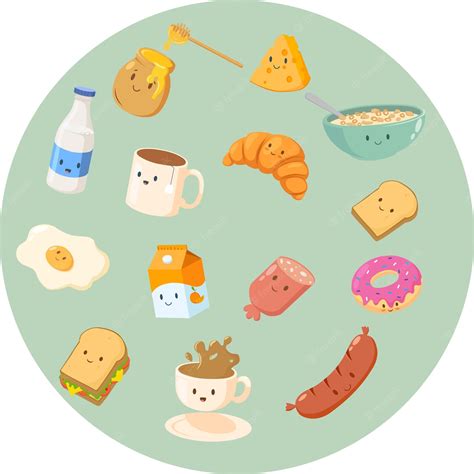 Premium Vector | Cute Cartoon Breakfast Elements with Croissant Cereal ...