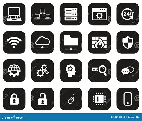 System Administrator Icons White on Black Flat Design Set Big Stock Vector - Illustration of ...