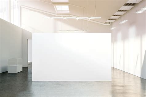 Blank White Wall Mockup In Sunny Modern Empty Museum Stock Photo - Download Image Now - iStock