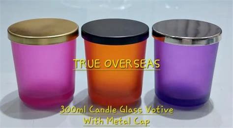 Round 300ml Colourful Candle Glass Votive with metal fancy cap, 4 ...