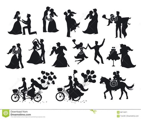 Just Married , Newlyweds, Bride and Groom Silhouettes Set. Stock Vector - Illustratio… | Bride ...