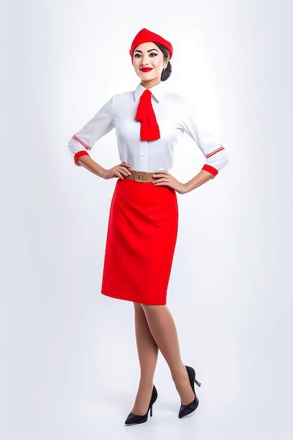 Premium AI Image | Gorgeous female cabin crew in red uniform