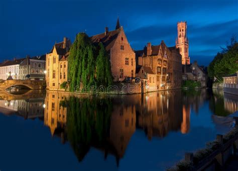 Rozenhoedkaai Canal at Night, Bruges, Belgium Stock Image - Image of ...