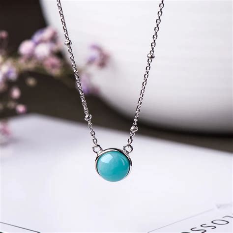 Real 925 Sterling Silver Natural Amazonite Stone 8MM Jewelry Pendant Blue Green Crystal Charm ...