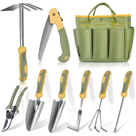 9-Piece Stainless Steel Heavy-Duty Gardening Tools with Non-Slip Ergonomic Handles, Garden Tools ...